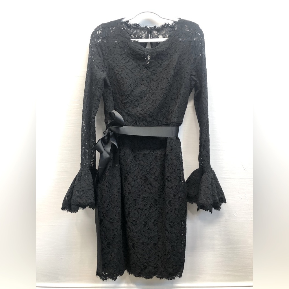 SHANI lace trumpet sleeve mini dress, black, NWOT